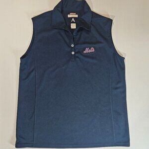 New York Mets Sleeveless Polo Womens Large Navy‎ Orange Blue Logo Baseball Top